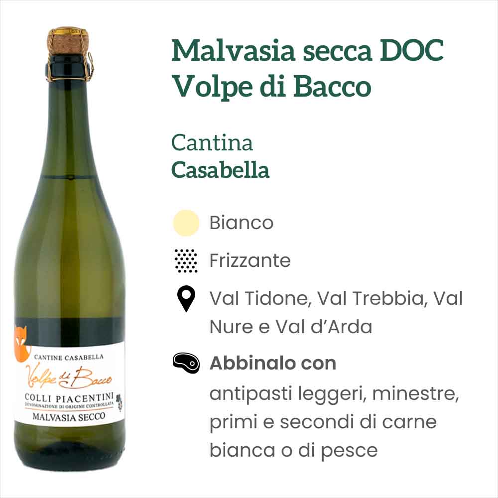 CP v 0128 Malvasia secca frizzante DOC Cantina Casabella Volpe di Bacco Bianco Caratteristiche e abbinamenti